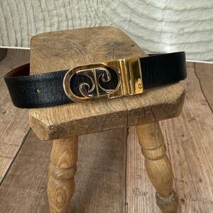 Vintage Pierre Cardin Black Gold Buckle Belt Women 34 Designer Classic brown